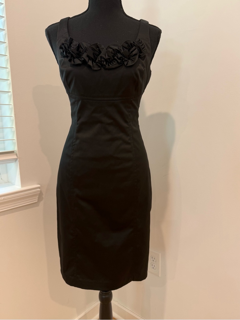 White House Black Market Black Rosette-Trim Midi Sheath Dress Size 4